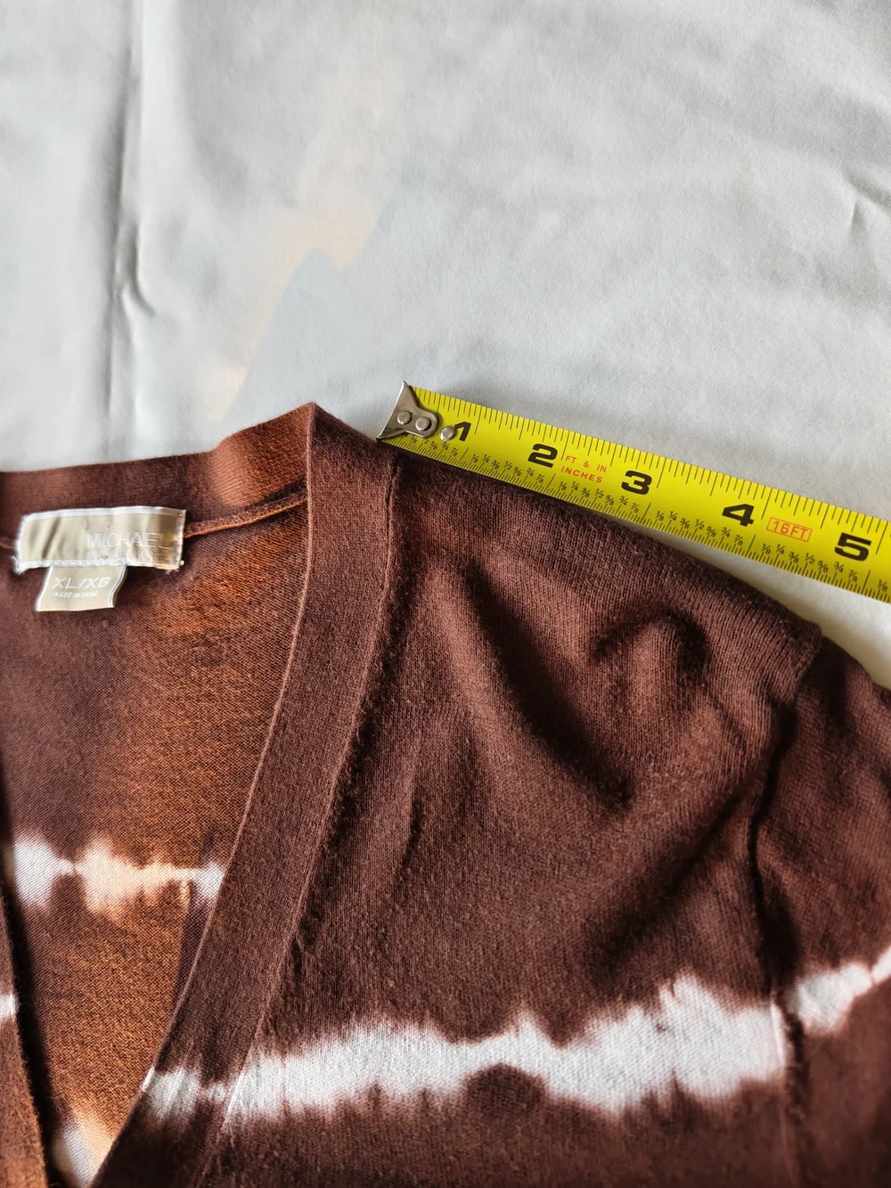 Michael Kors Women's Brown Tie-Dye V-Neck Button Cardigan Sweater Size XL